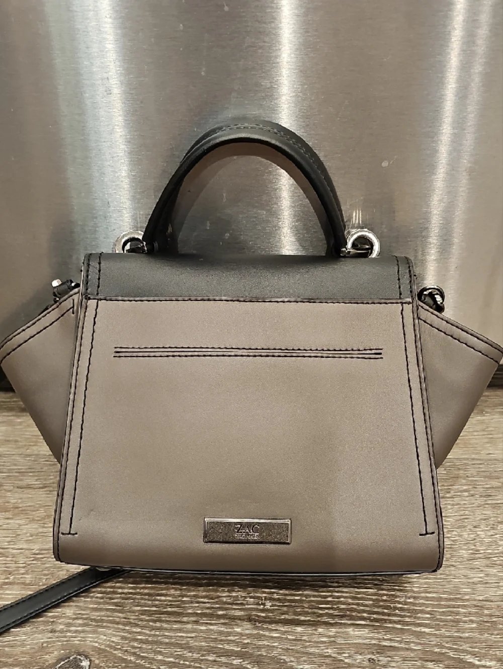 ZAC POSEN Eartha Colorblock Top Handle Bag in Black & Taupe Gray